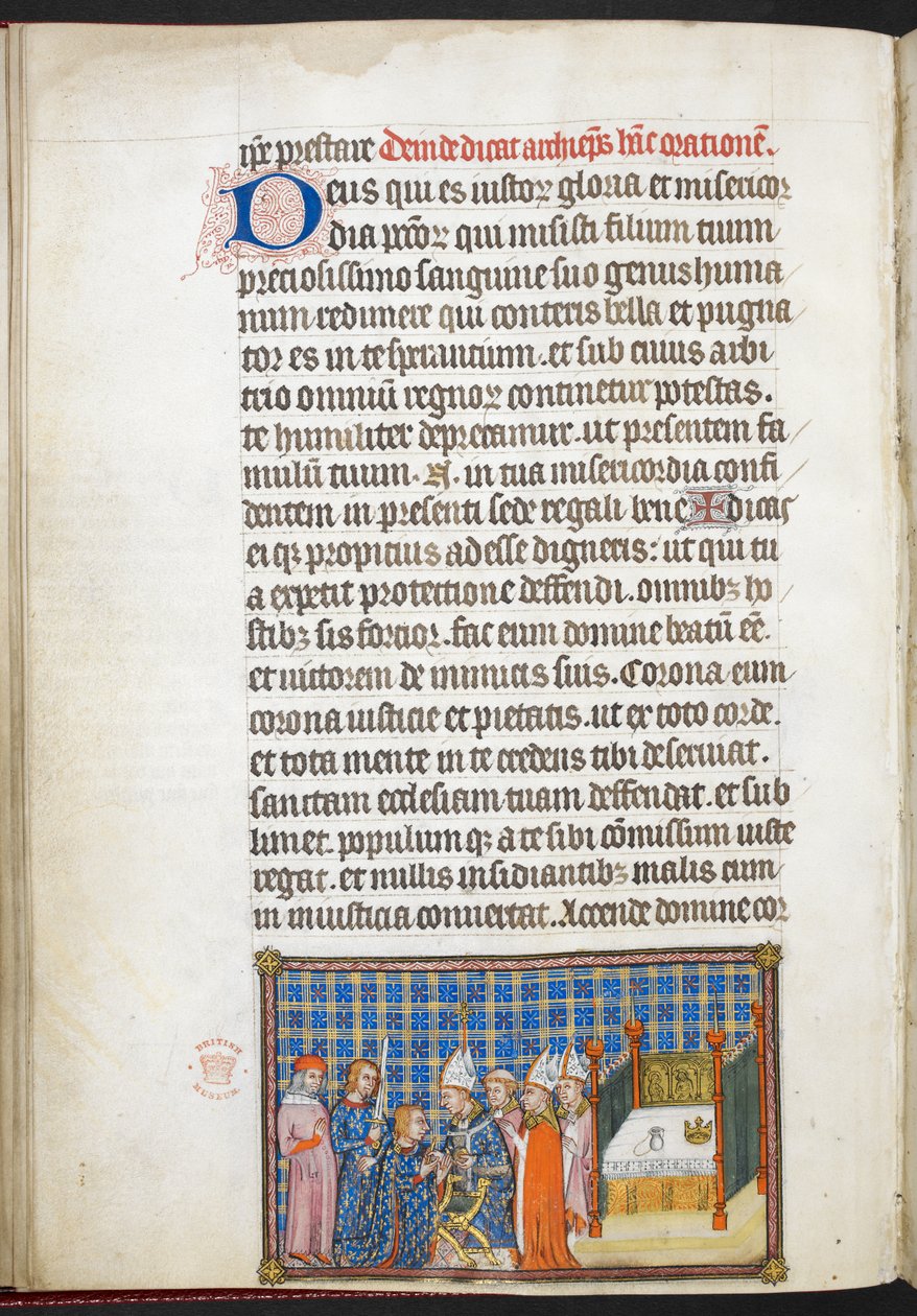 Algodón Tiberio B. VIII f.55v El Rey recibiendo la unción de las manos, del 