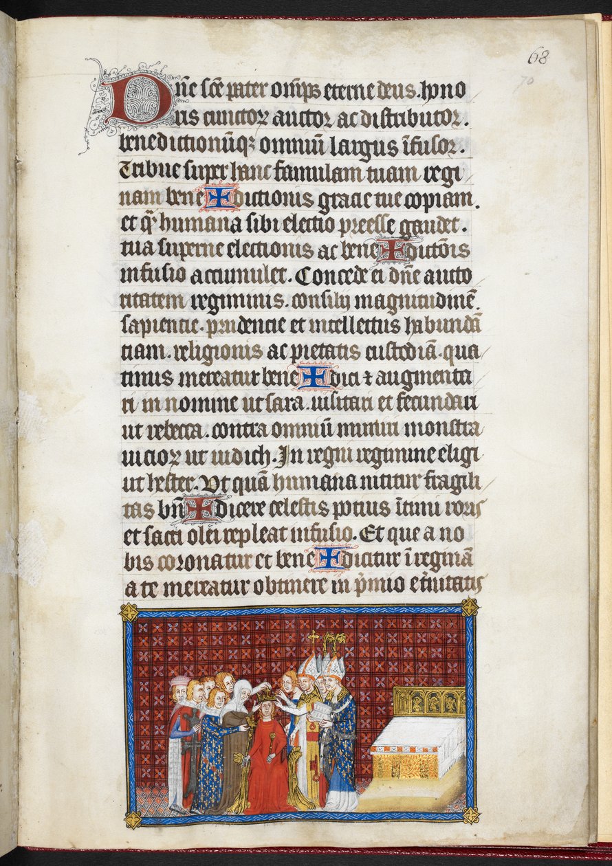 Algodón Tiberio B. VIII f.70r Barones sosteniendo la corona de la reina, del 