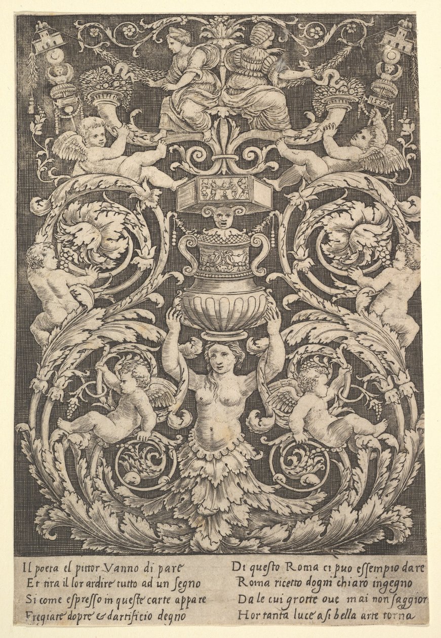 Un Panel de Ornamento con una Mujer Sosteniendo un Jarrón en el Centro, 1532 de Master of the Die