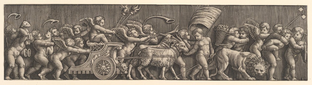 Friso que representa el Triunfo del Amor, Cupido en un carro tirado por cabras de Master of the Die