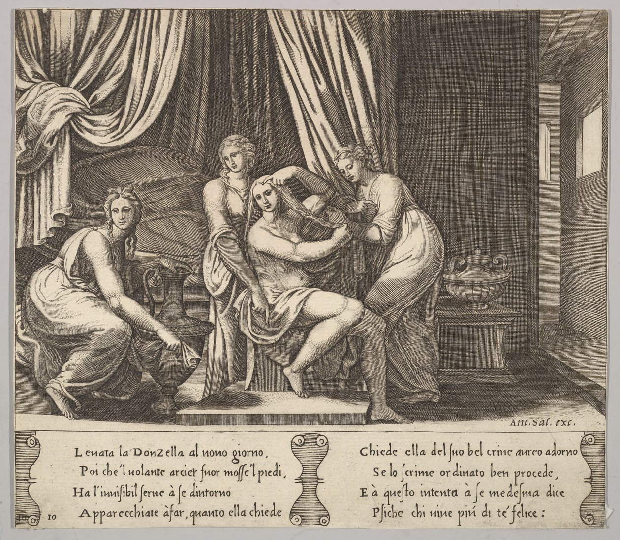 Placa 10: ninfas ayudando a Psique a peinarse, de 