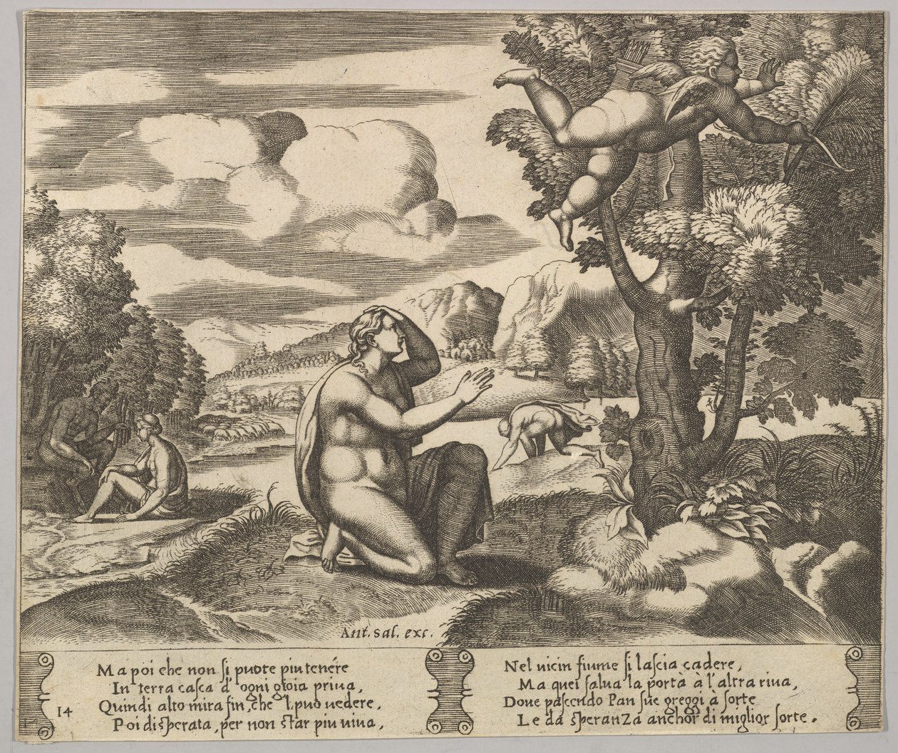 Placa 14: Cupido en el aire huyendo de Psique, de 