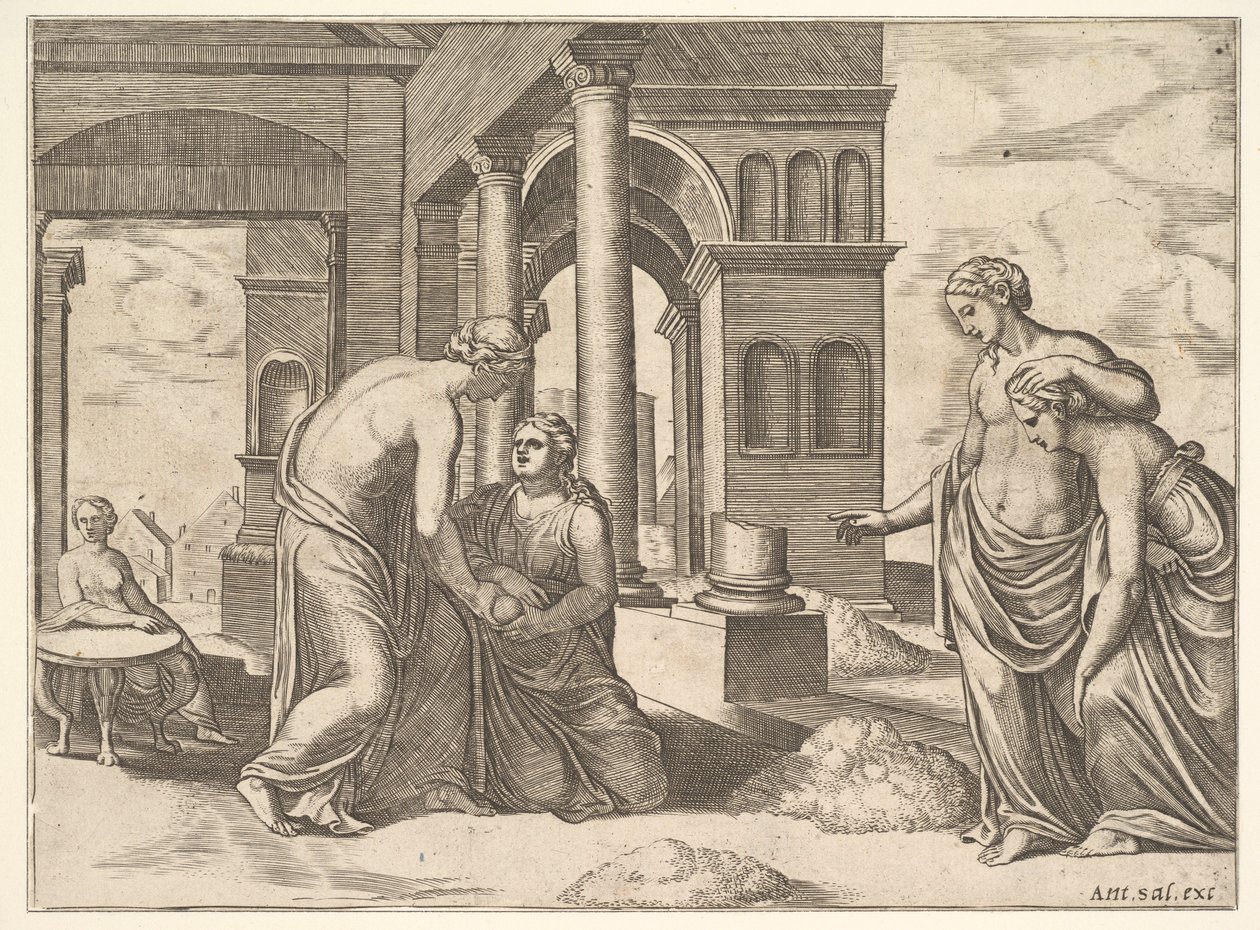 Placa 22: Venus ordenando a Psique que clasifique un montón de grano, de la 