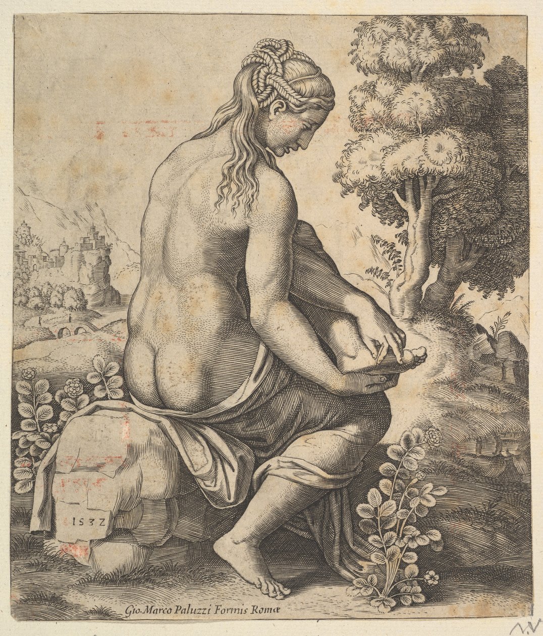 Venus quitándose una espina del pie, 1532 de Master of the Die