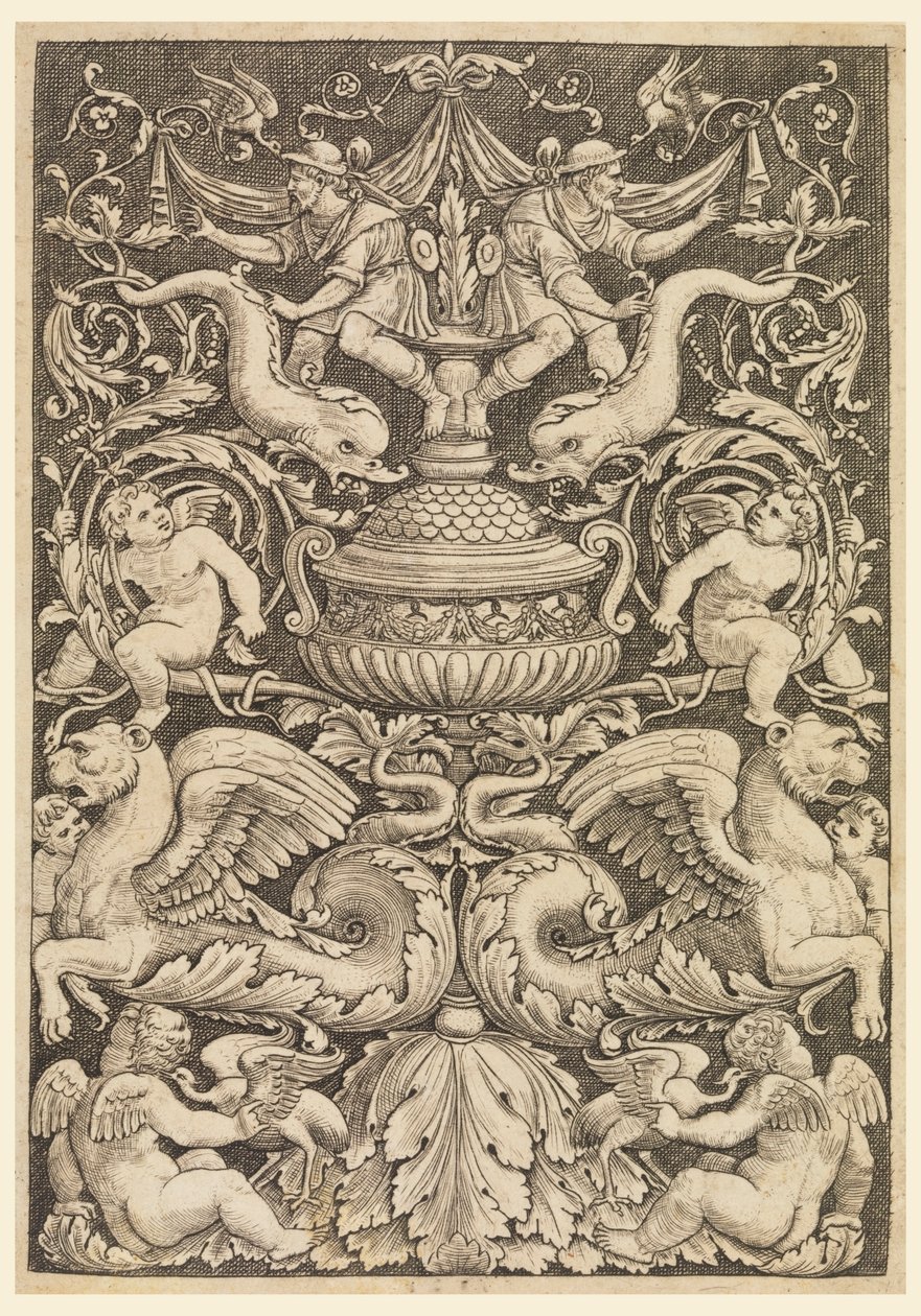 Grotesco con delfines y leones alados de Master of the Die, Italian or German, 1530 1560