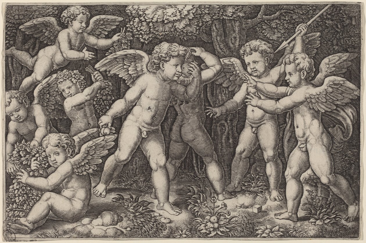 Putti Jugando de Master of the Die after Raphael