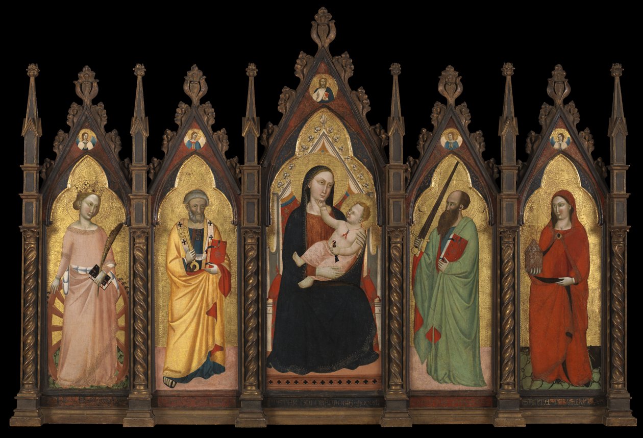 Políptico - Virgen y Niño entronizados con cuatro santos de Master of the Dominican Effigies