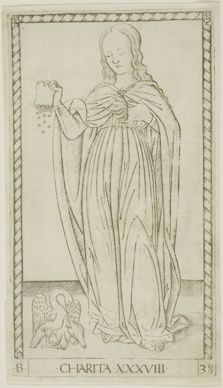 Caridad, lámina 38 de Genios y Virtudes de Master of the E Series Tarocchi