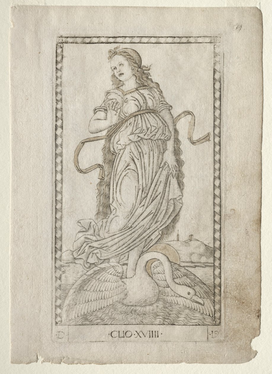 Clio historia de la serie Tarocchi D: Apolo y las Musas, #19, antes de 1467 de Master of the E Series Tarocchi