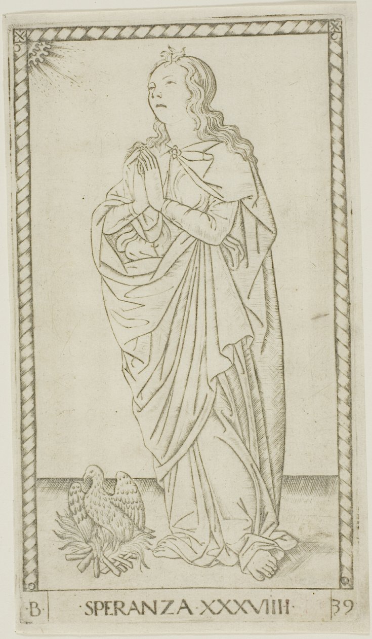 Esperanza, lámina 39 de Genios y Virtudes de Master of the E Series Tarocchi