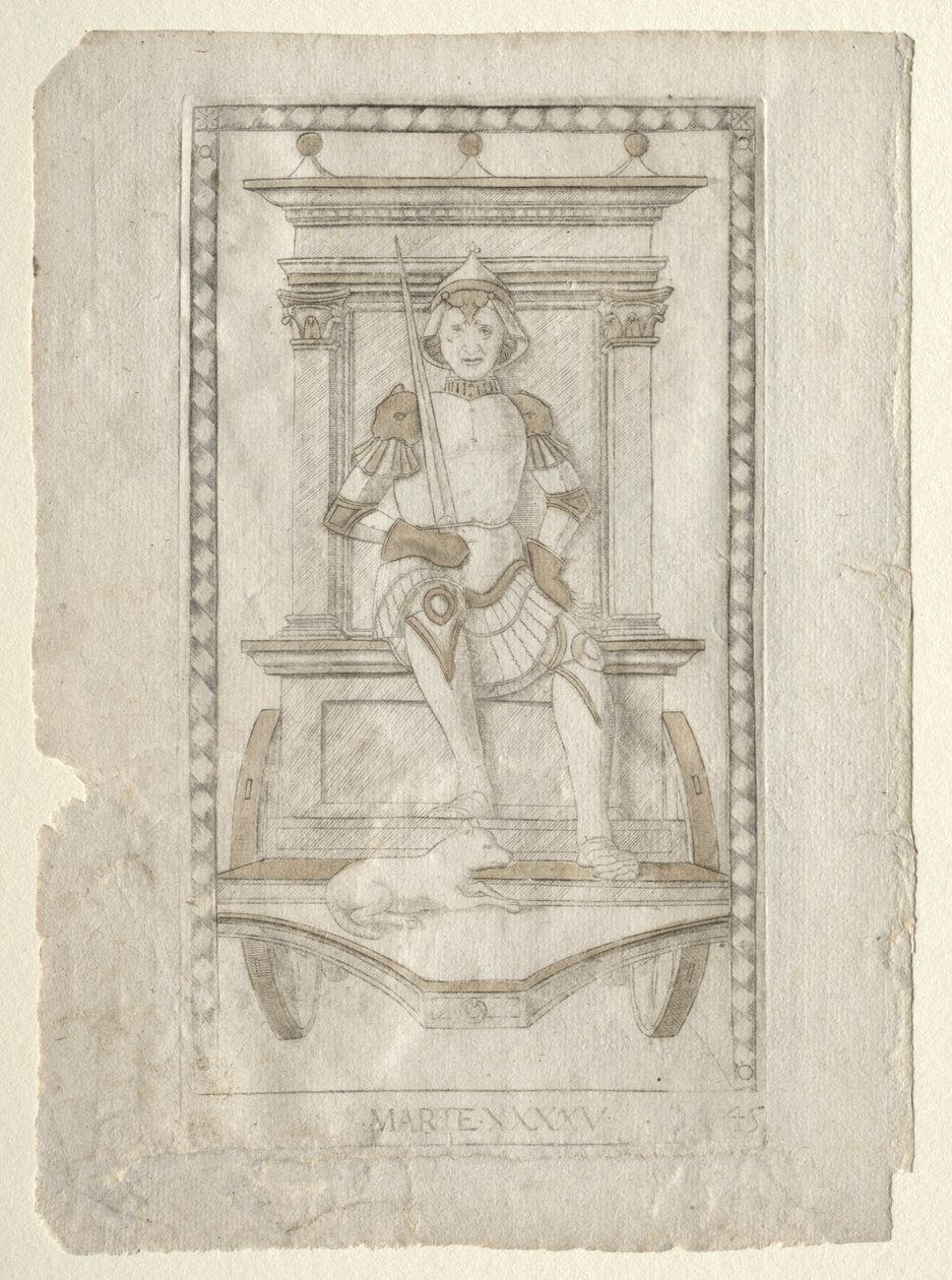 Marte de los Tarocchi, serie A: Firmamentos del Universo, #45, antes de 1467 de Master of the E Series Tarocchi
