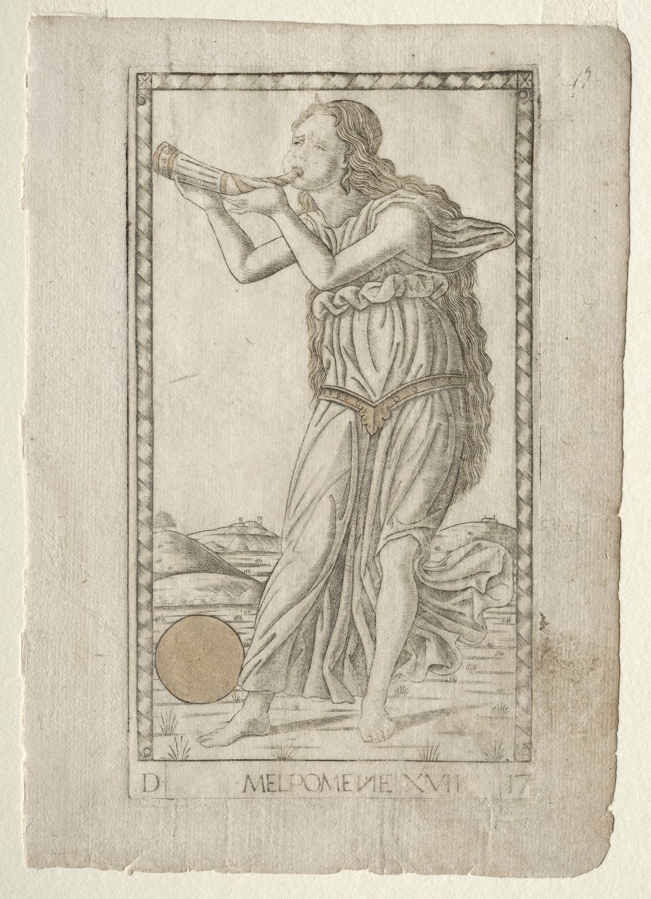 Melpómene tragedia de la serie Tarocchi D: Apolo y las Musas, #17, antes de 1467 de Master of the E Series Tarocchi