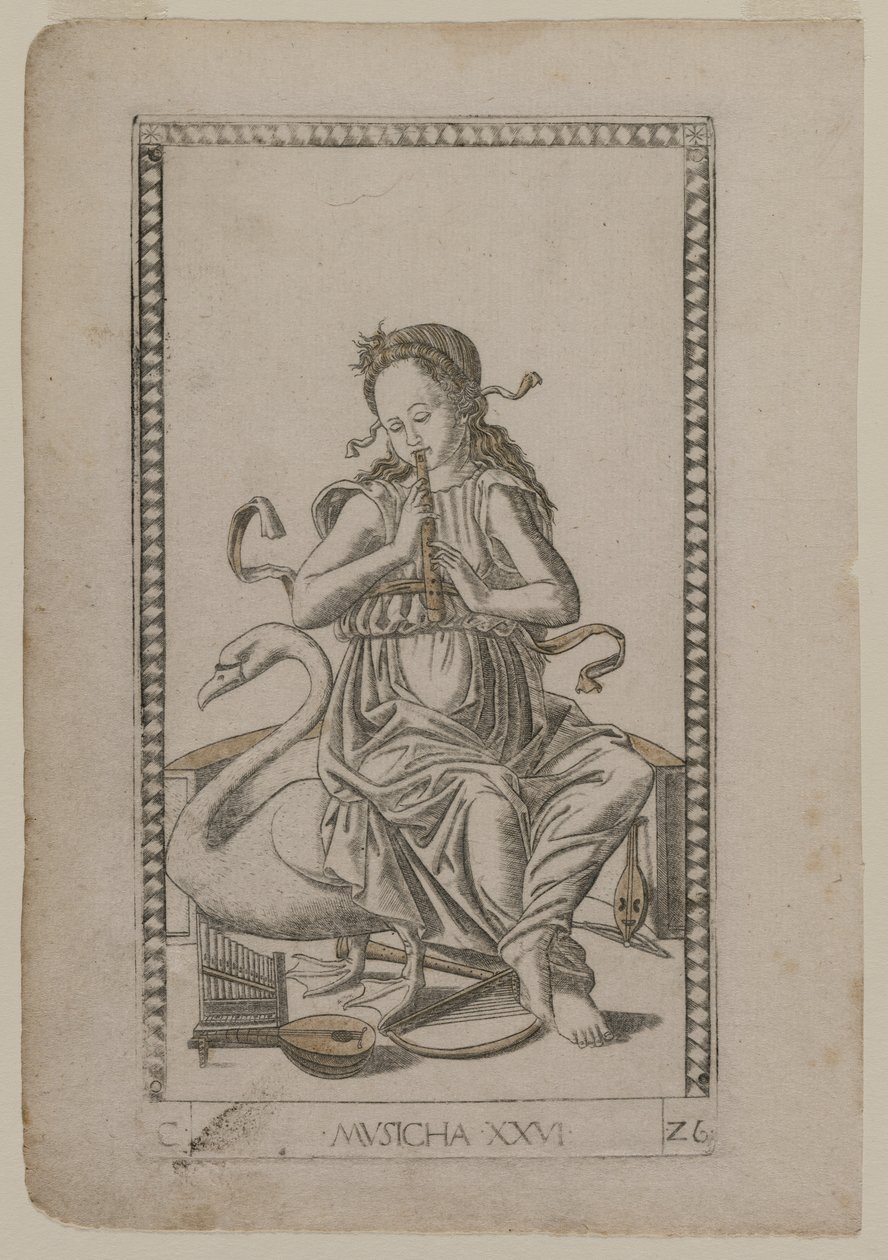 Música del Tarocchi, serie C: Artes Liberales, #26, antes de 1467 de Master of the E Series Tarocchi