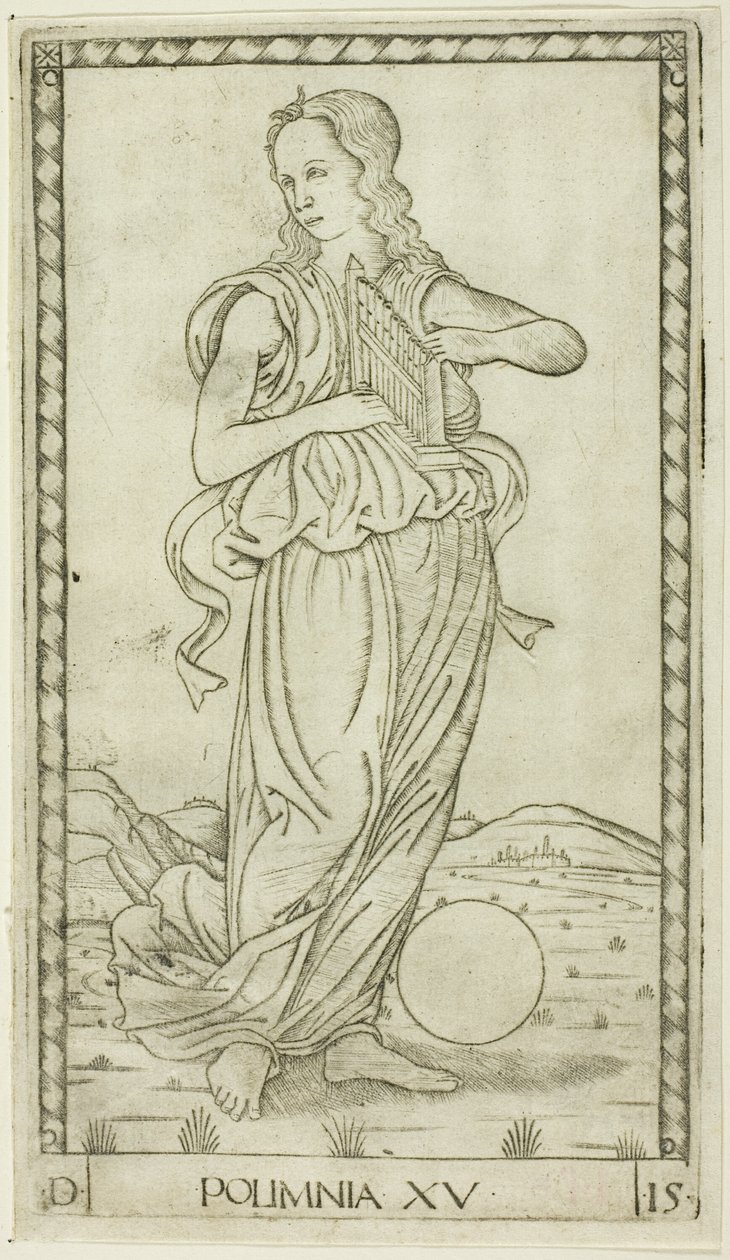 Polimnia, placa quince de Apolo y las musas de Master of the E Series Tarocchi