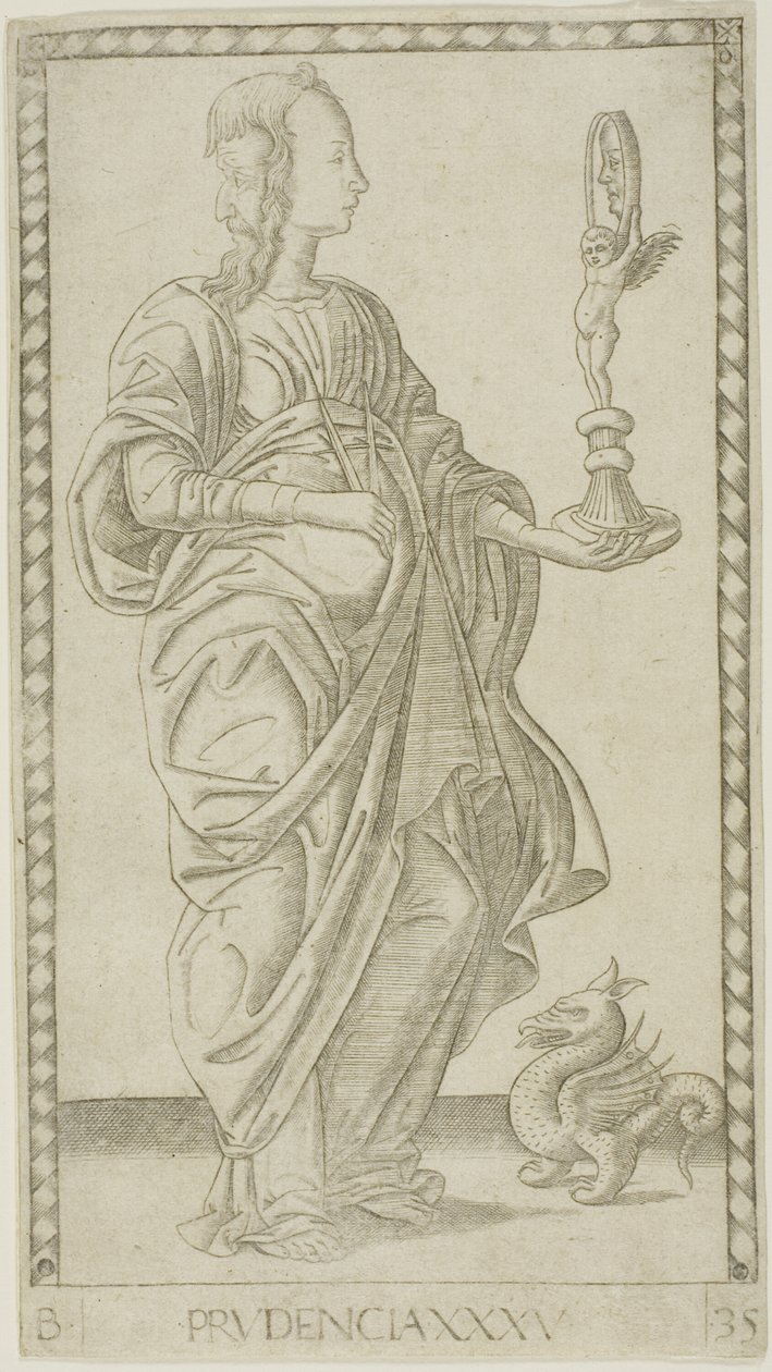 Prudencia, lámina 35 de Genios y Virtudes de Master of the E Series Tarocchi
