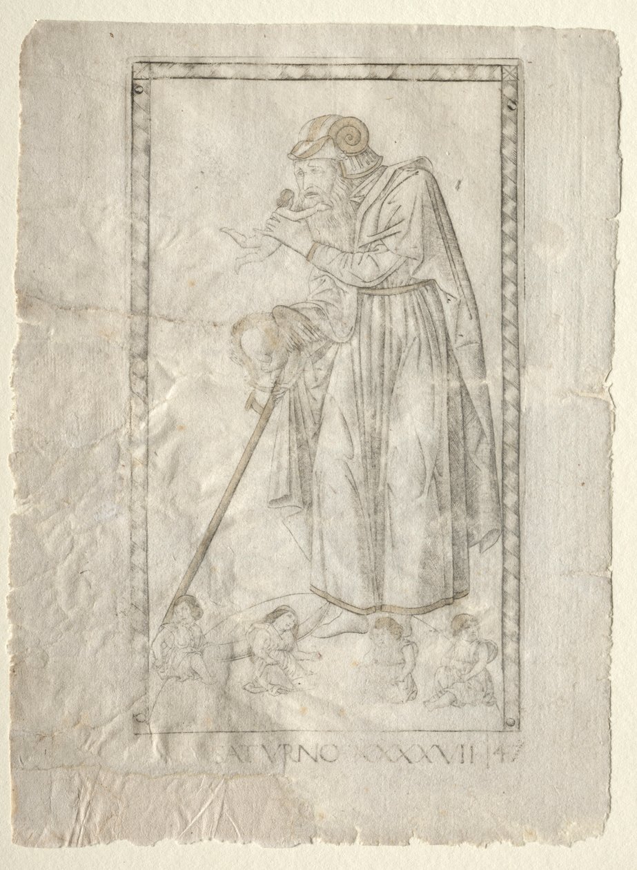 Saturno de los Tarocchi, serie A: Firmamentos del Universo, #47, antes de 1467 de Master of the E Series Tarocchi