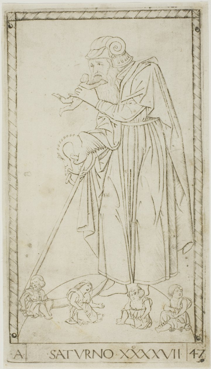 Saturno, lámina 47 de Planetas y Esferas de Master of the E Series Tarocchi