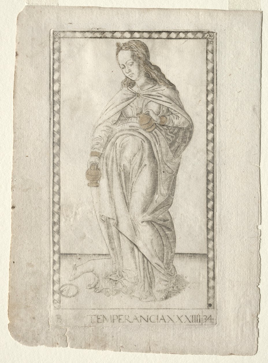 Templanza del Tarocchi, serie B: Principios Cósmicos y Virtudes, #34, antes de 1467 de Master of the E Series Tarocchi