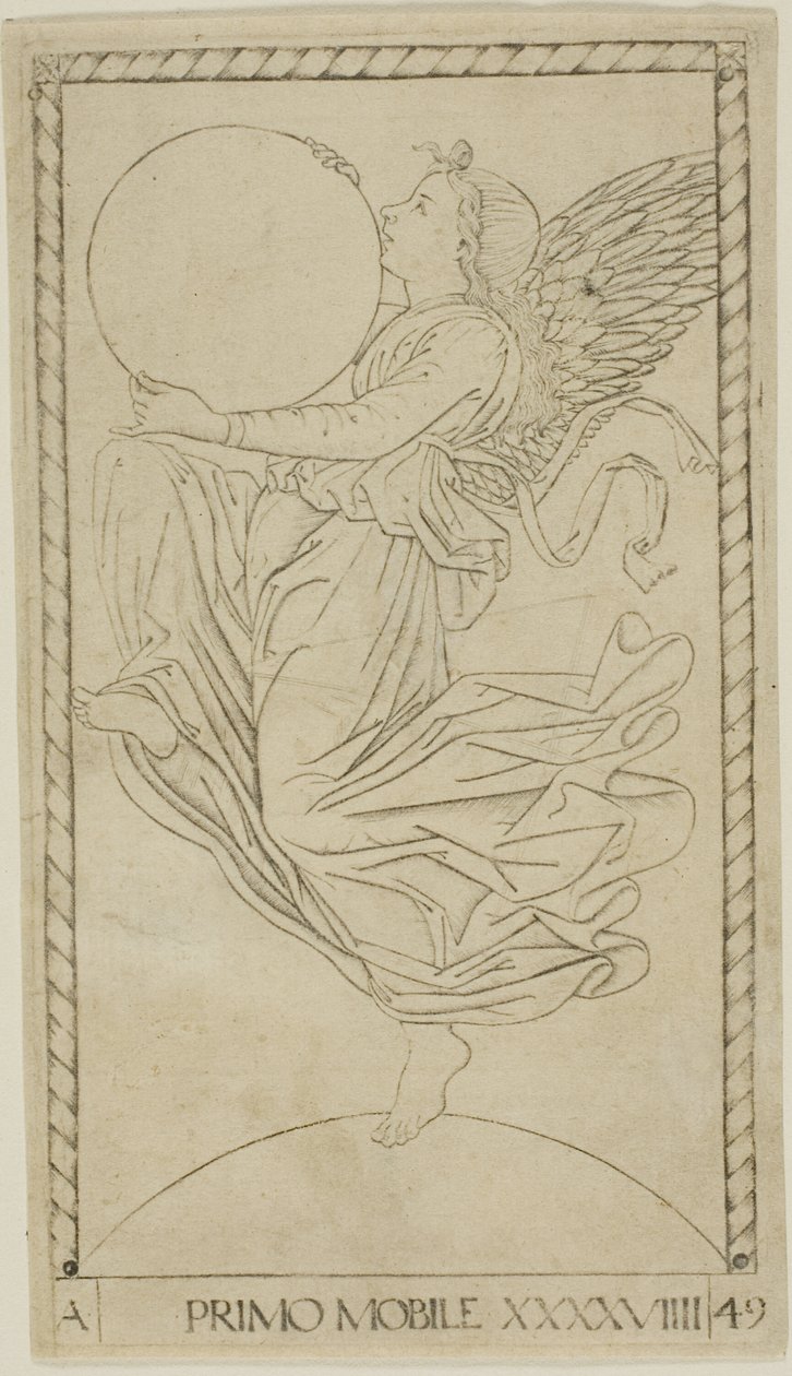El ángel de la novena esfera, o Primum Mobile, lámina 49 de Planetas y Esferas de Master of the E Series Tarocchi