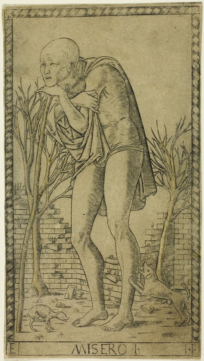 El Mendigo, placa uno de Las Filas y Condiciones de los Hombres de Master of the E Series Tarocchi