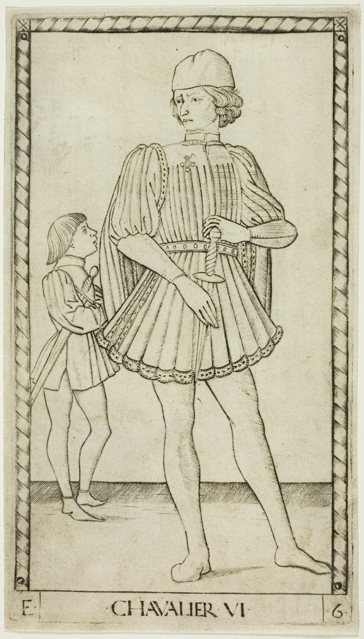 El caballero, placa seis de Las filas y condiciones de los hombres de Master of the E Series Tarocchi