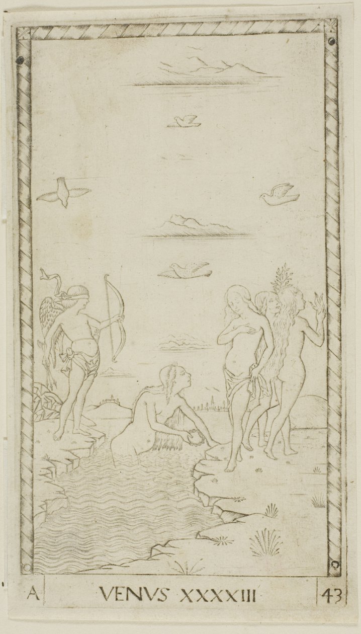 Venus, lámina 43 de Planetas y Esferas de Master of the E Series Tarocchi