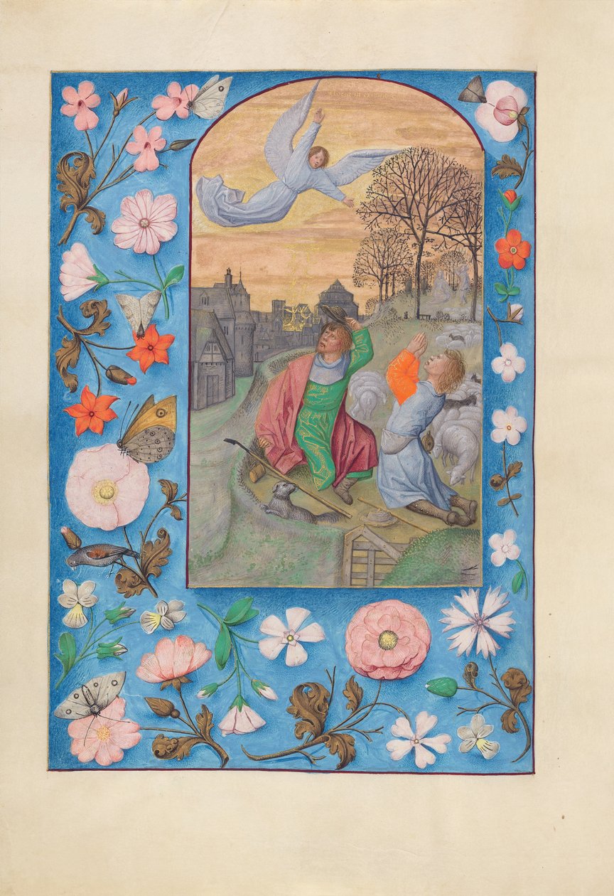 Horas de la Reina Isabel la Católica, Reina de España: Fol. 131v, Anunciación..., c. 1500 de Master of the First Prayerbook of Maximillian