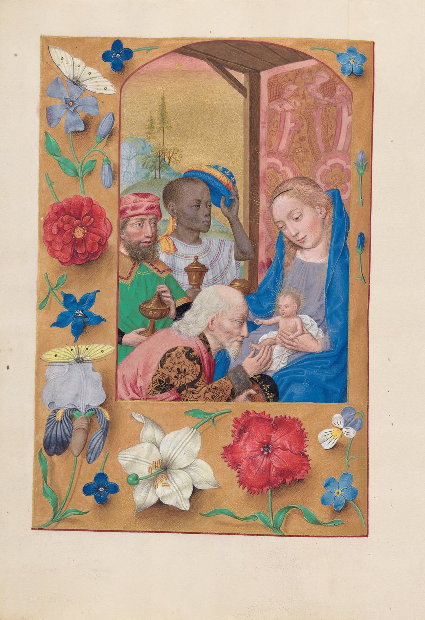 Horas de la Reina Isabel la Católica, Reina de España: Fol. 136v, Adoración de los Magos, c. 1500 de Master of the First Prayerbook of Maximillian