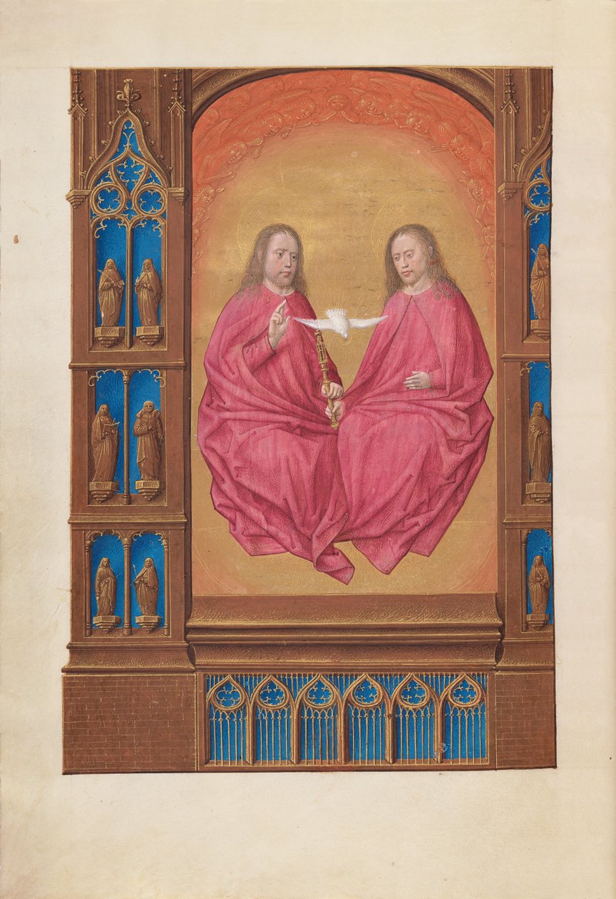 Horas de la Reina Isabel la Católica, Reina de España: Fol. 17v, La Trinidad, c. 1500 de Master of the First Prayerbook of Maximillian
