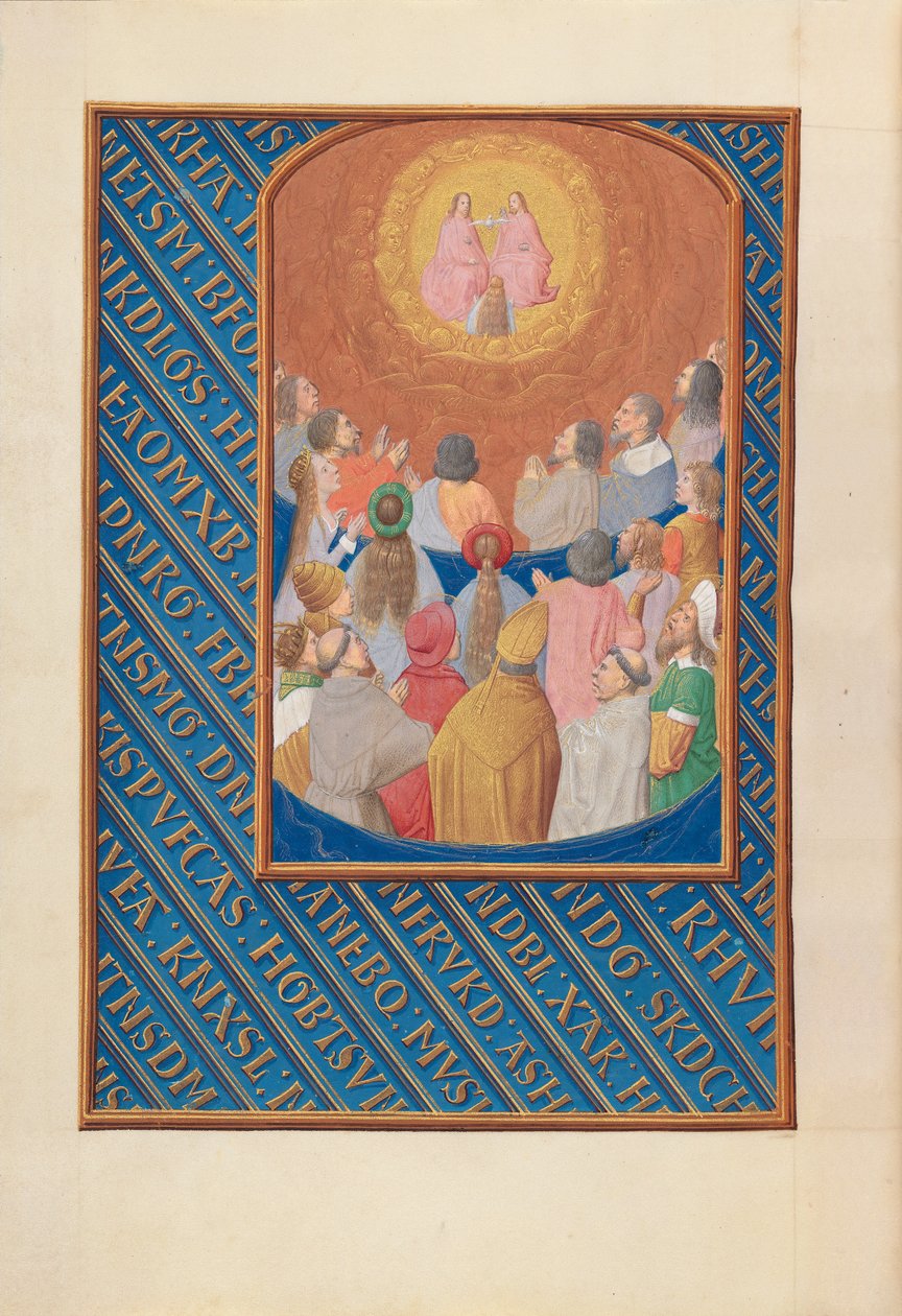 Horas de la Reina Isabel la Católica, Reina de España: Fol. 37v, Corte del Cielo, c. 1500 de Master of the First Prayerbook of Maximillian