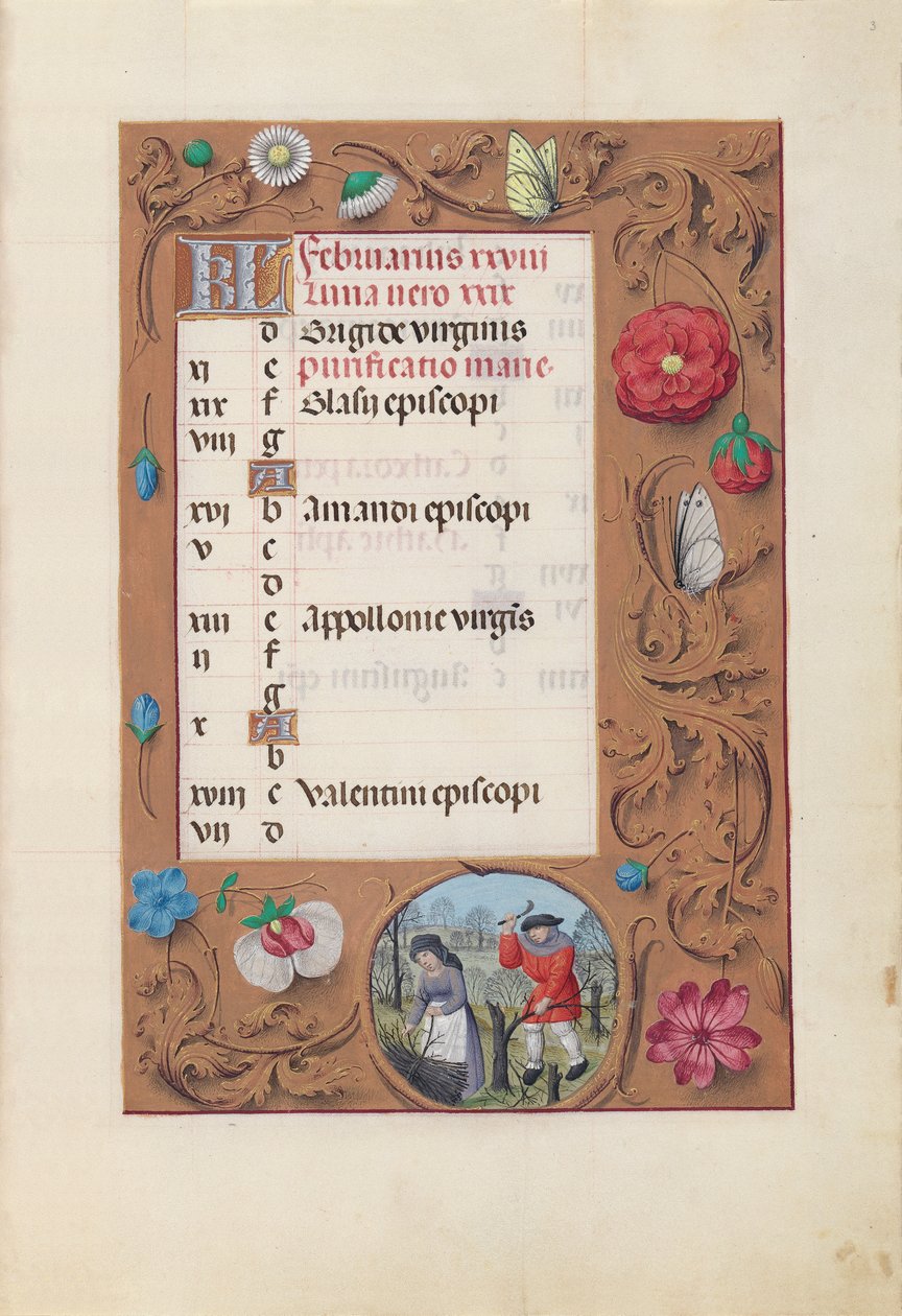 Horas de la Reina Isabel la Católica, Reina de España: Fol. 3r, febrero, c. 1500 de Master of the First Prayerbook of Maximillian