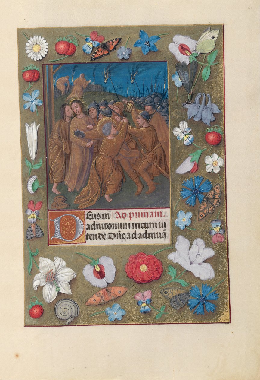 Horas de la Reina Isabel la Católica, Reina de España:  Fol. 61r, Beso de Judas de Master of the First Prayerbook of Maximillian