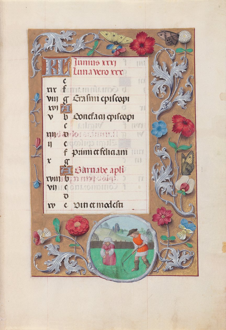 Horas de la Reina Isabel la Católica, Reina de España: Fol. 7r, junio, c. 1500 de Master of the First Prayerbook of Maximillian