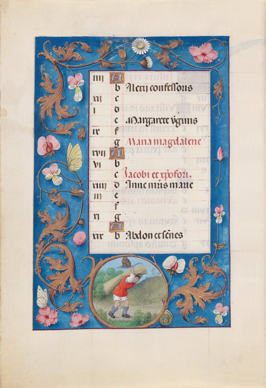Horas de la Reina Isabel la Católica, Reina de España: Fol. 8v, julio, c. 1500 de Master of the First Prayerbook of Maximillian