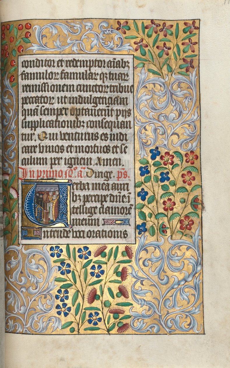 Libro de Horas Uso de Rouen: fol. 110r, Misa por los Difuntos en Inicial, c. 1470 de Master of the Geneva Latini