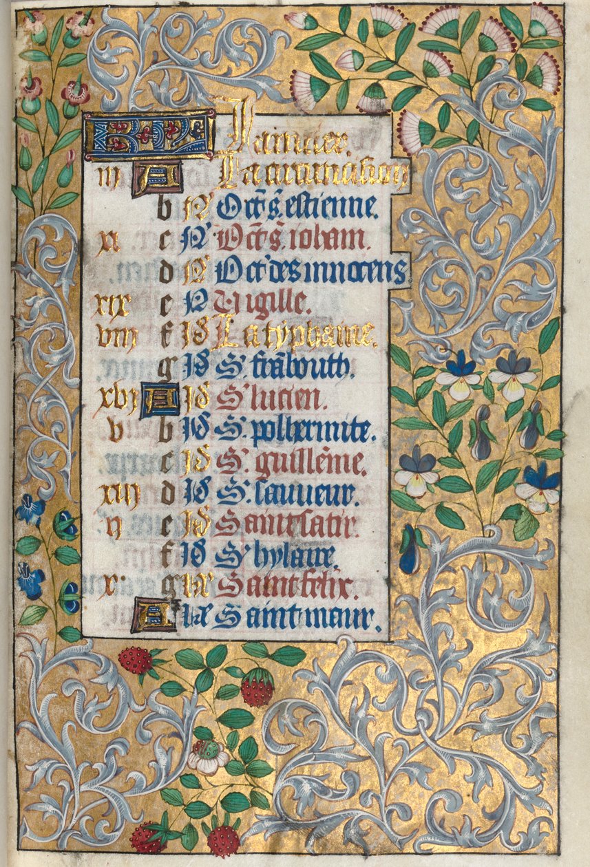 Libro de Horas Uso de Rouen: fol. 1r, Elaborado Borde Foliado, c. 1470 de Master of the Geneva Latini