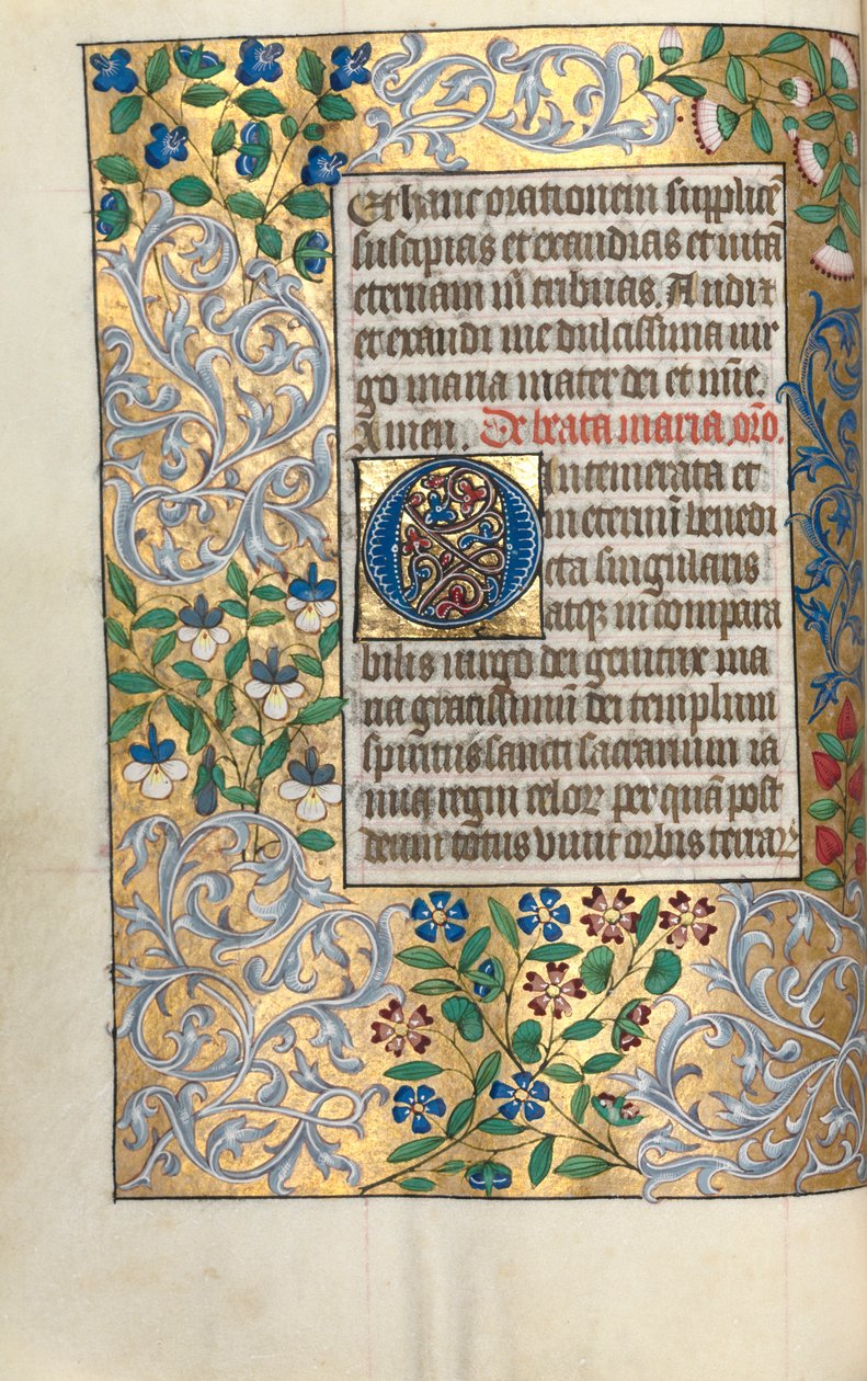 Libro de Horas Uso de Rouen: fol. 22v, Letra Inicial O con Borde Elaborado, c. 1470 de Master of the Geneva Latini