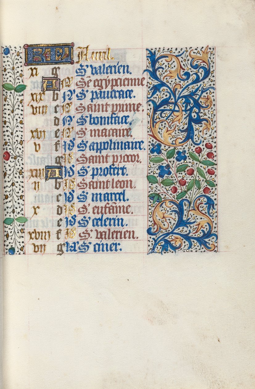 Libro de Horas Uso de Rouen: fol. 4r, c. 1470 de Master of the Geneva Latini