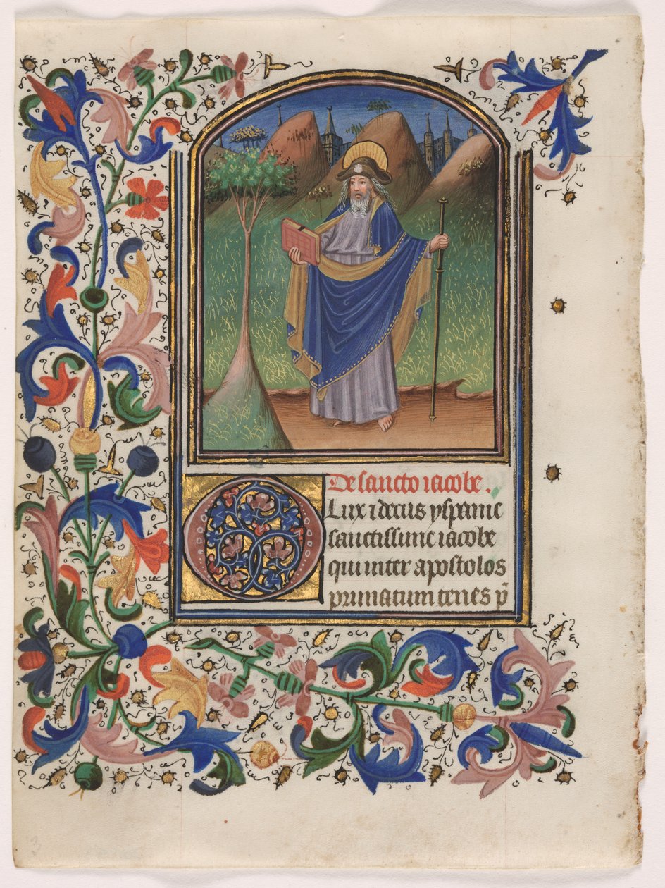 Hoja de un libro de horas: San Santiago el Mayor, c. 1440-1450 de Master of the Gold Scrolls