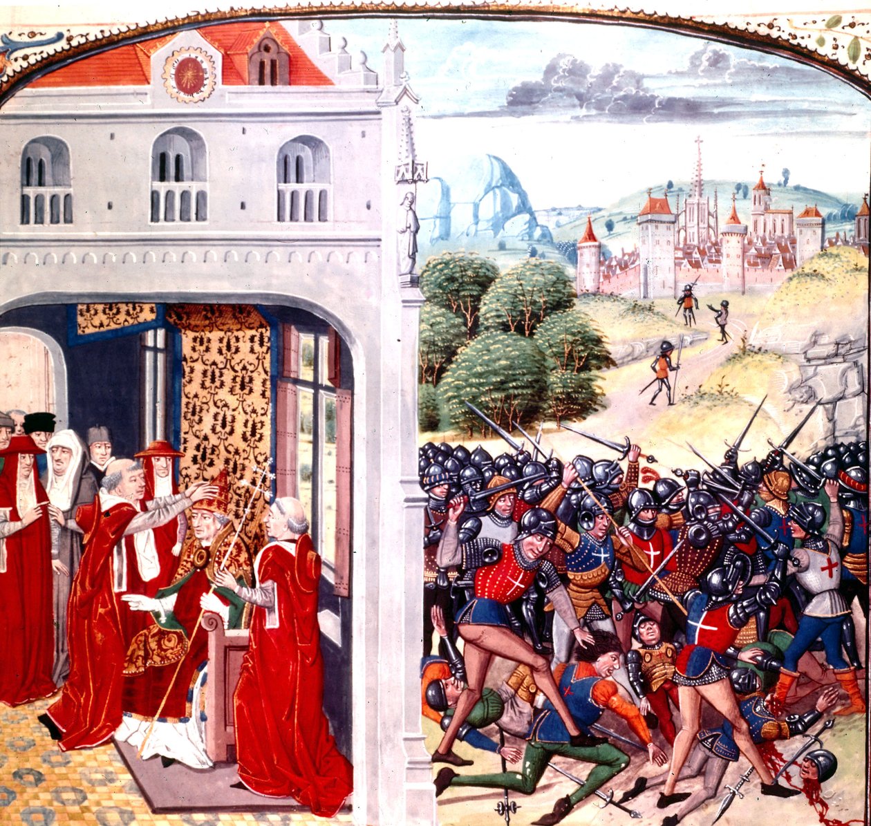 Consagración del Papa Gregorio IX en Aviñón, Francia (pontificado en 1227-1241) por Jean Froissart de Master of the Harley Froissart