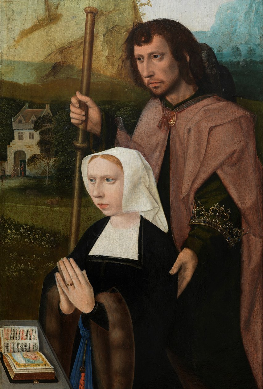 Detalle del Donante, panel derecho del Tríptico de la Virgen y el Niño con las Santas Catalina y Bárbara (óleo sobre tabla) de Master of the Holy Blood
