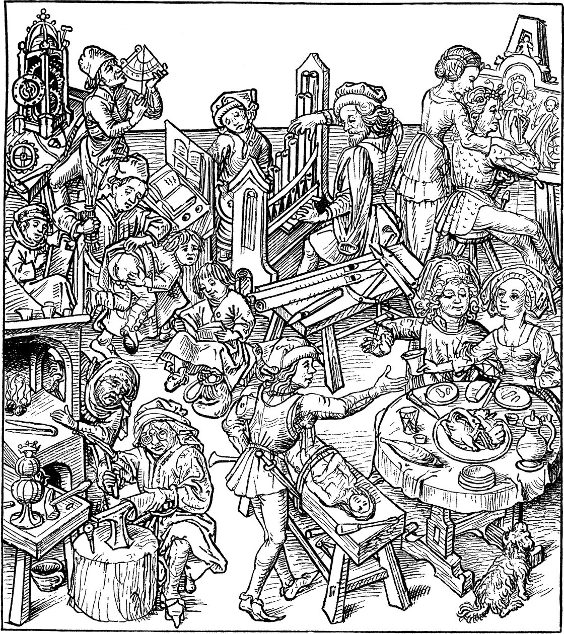 Mercurio y sus hijos. Ilustración del Housebook, 1480s de Master of the Housebook