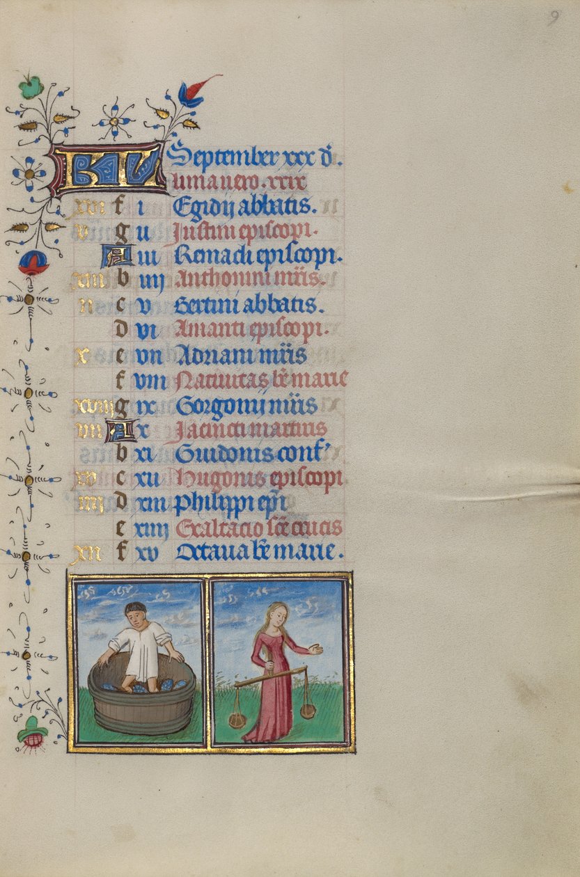 Página del calendario de septiembre; Hacer vino; Libra de Master of the Lee Hours