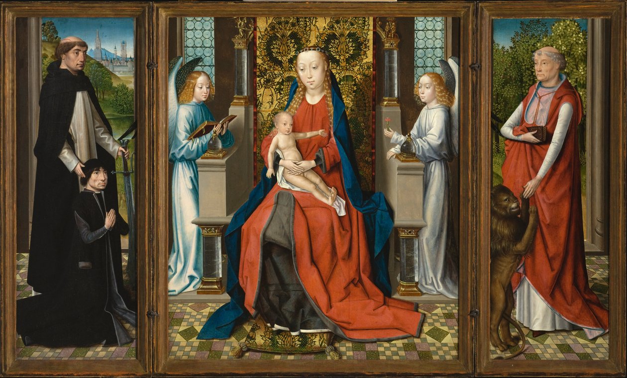 Tríptico de la Virgen y el Niño con ángeles; el Donante y su Patrón San Pedro Mártir; y San Jerónimo de Master of the Legend of Saint Lucy