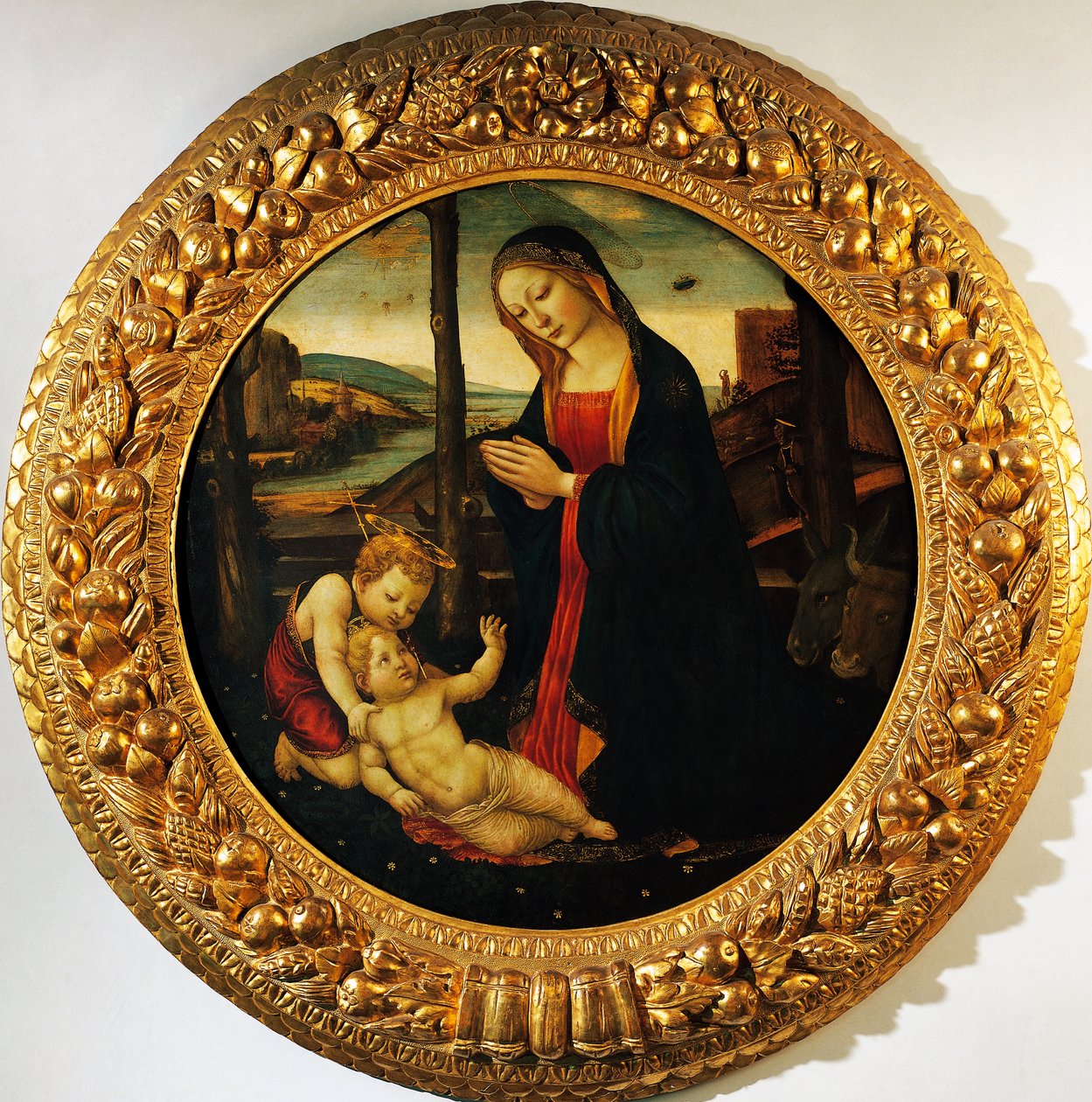 Madonna y el Niño con el infante San Juan Bautista de Master of the Miller Tondo (attr. to)