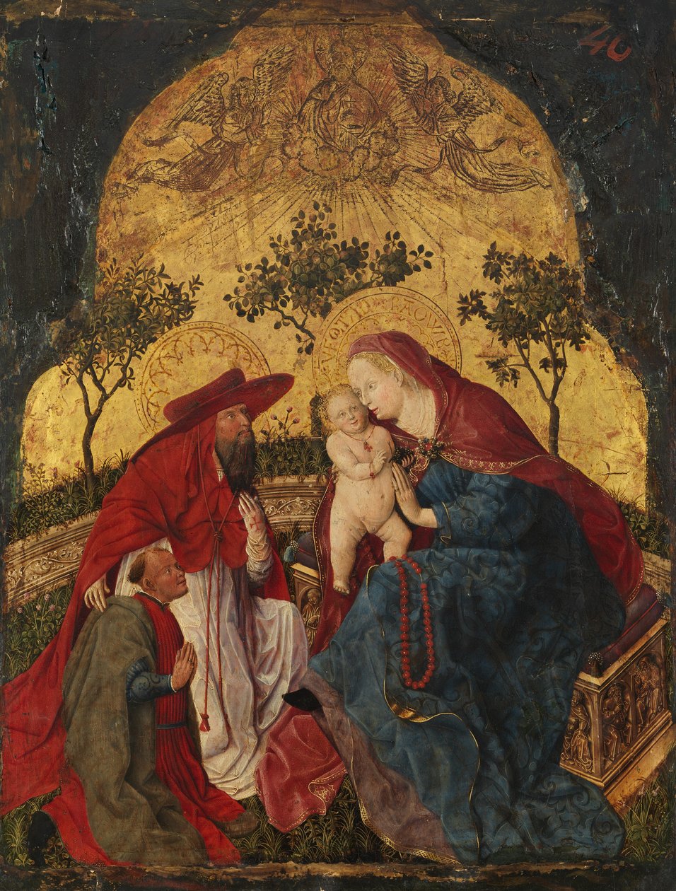 Virgen y Niño con un donante presentado por San Jerónimo, ca. 1450 de Master of the Munich Bavarian Panels