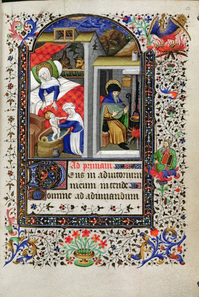 Add 18192 f.52 Natividad, de un Libro de Horas, París, c.1435 de Master of the Munich Golden Legend