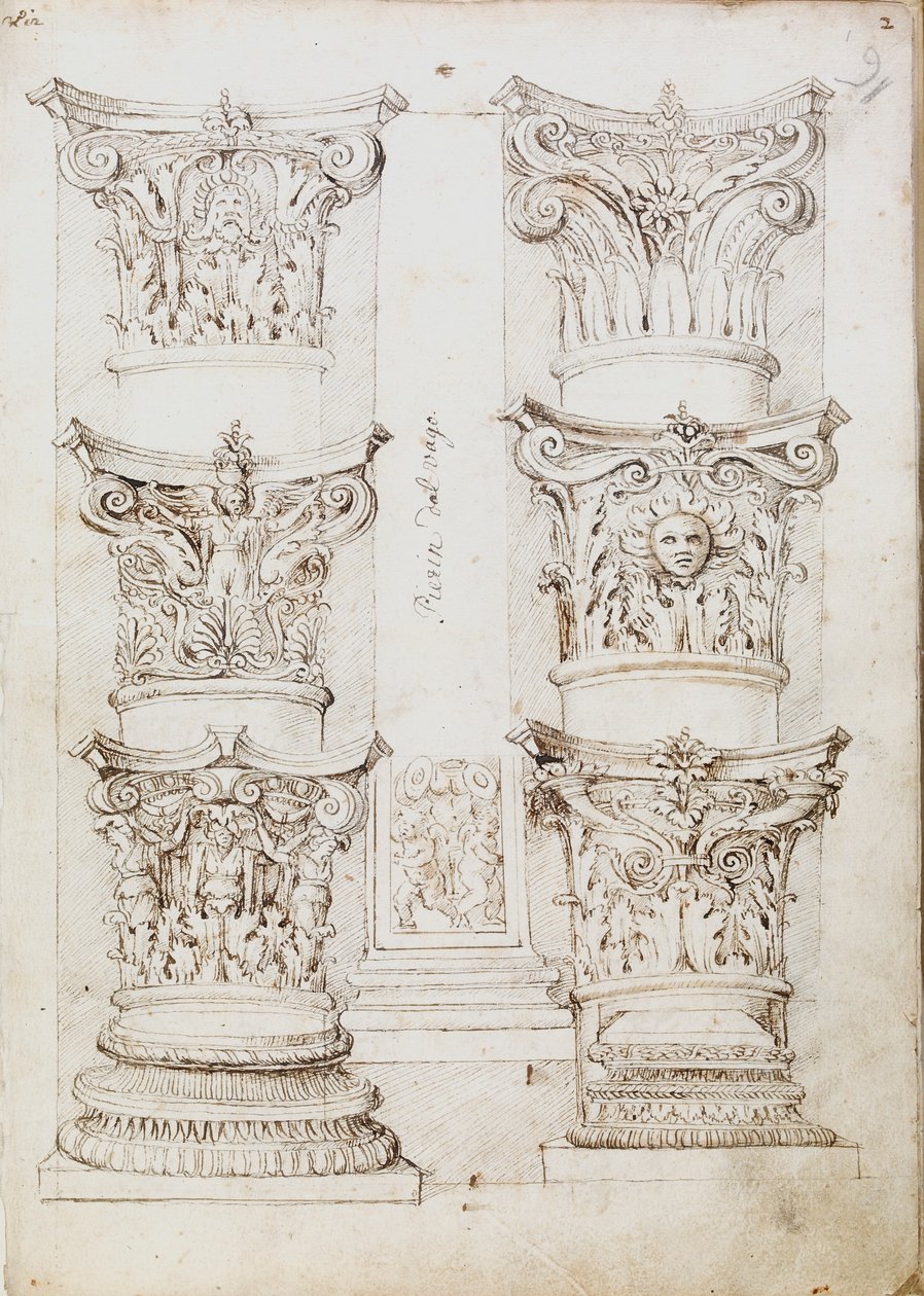 Seis capiteles, una lesena y dos bases de columna, c. 1512-1517 de Master of the Oxford Album