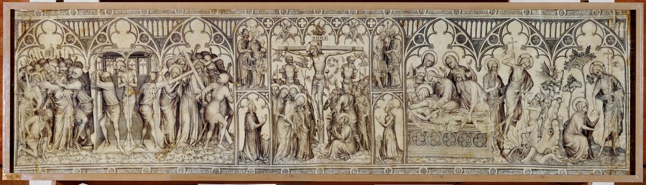 El altar de Narbona: Cristo prisionero, escarnecido, corona de espinas, crucifixión, sepultura, resurrección ... de Master of the Parement of Narbonne
