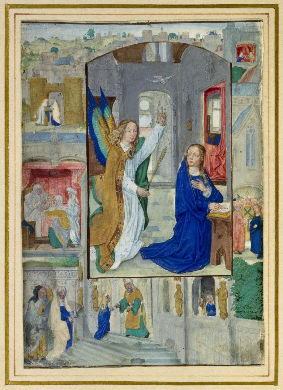 Anunciación, de un libro de Horas de Master of the Prayerbook
